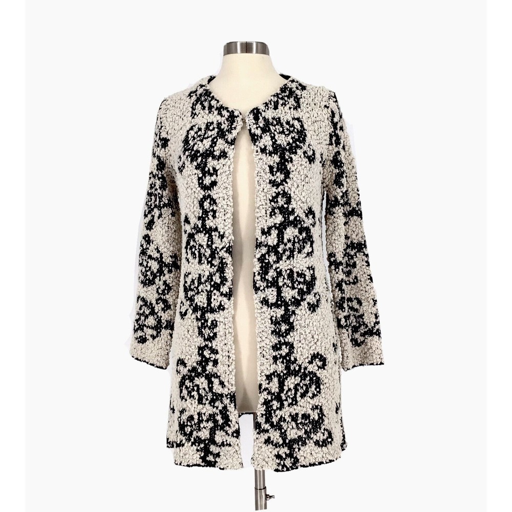 ANTHROPOLOGIE Solitaire Womens Cardigan Long Knit Small White Black